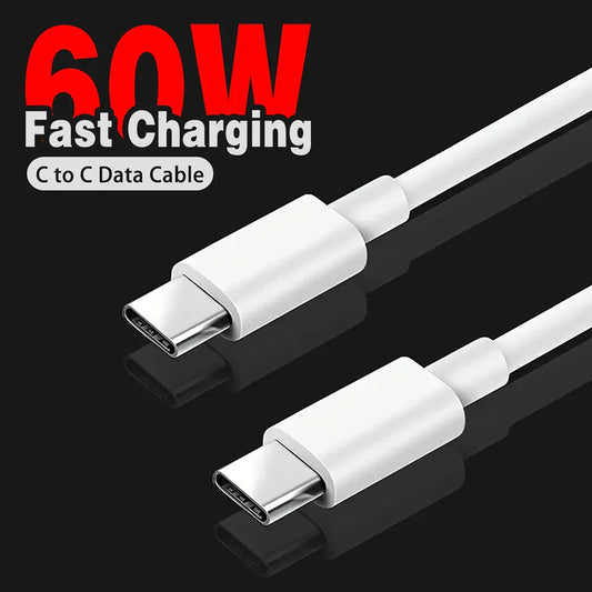 White pd 60w usb c to usb type c cable fast charge data cable compatible with 15pro huawei samsung devices