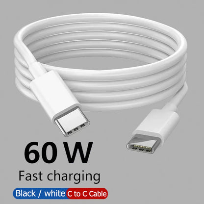 White usb-c to usb-c cable fast charge 60w usb compatible with iphone 15pro huawei samsung devices