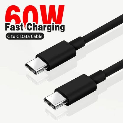 Black usb-c to usb-c cable fast charge 60w usb compatible with 15pro huawei samsung devices in 1m 2m 3m lengths