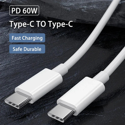 White type-c to type-c cable fast charge with 60w usb metallic connectors for 15pro huawei samsung devices