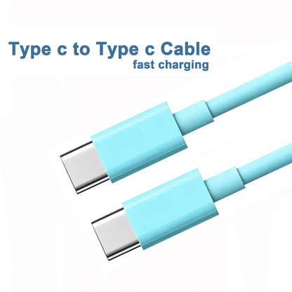 Light blue cable fast charge type-c to type-c with metallic connectors compatible with 15pro huawei samsung devices 60w usb