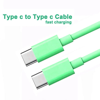A vibrant green 60w usb type-c to type-c cable fast charge with metallic connectors for 15pro huawei samsung devices