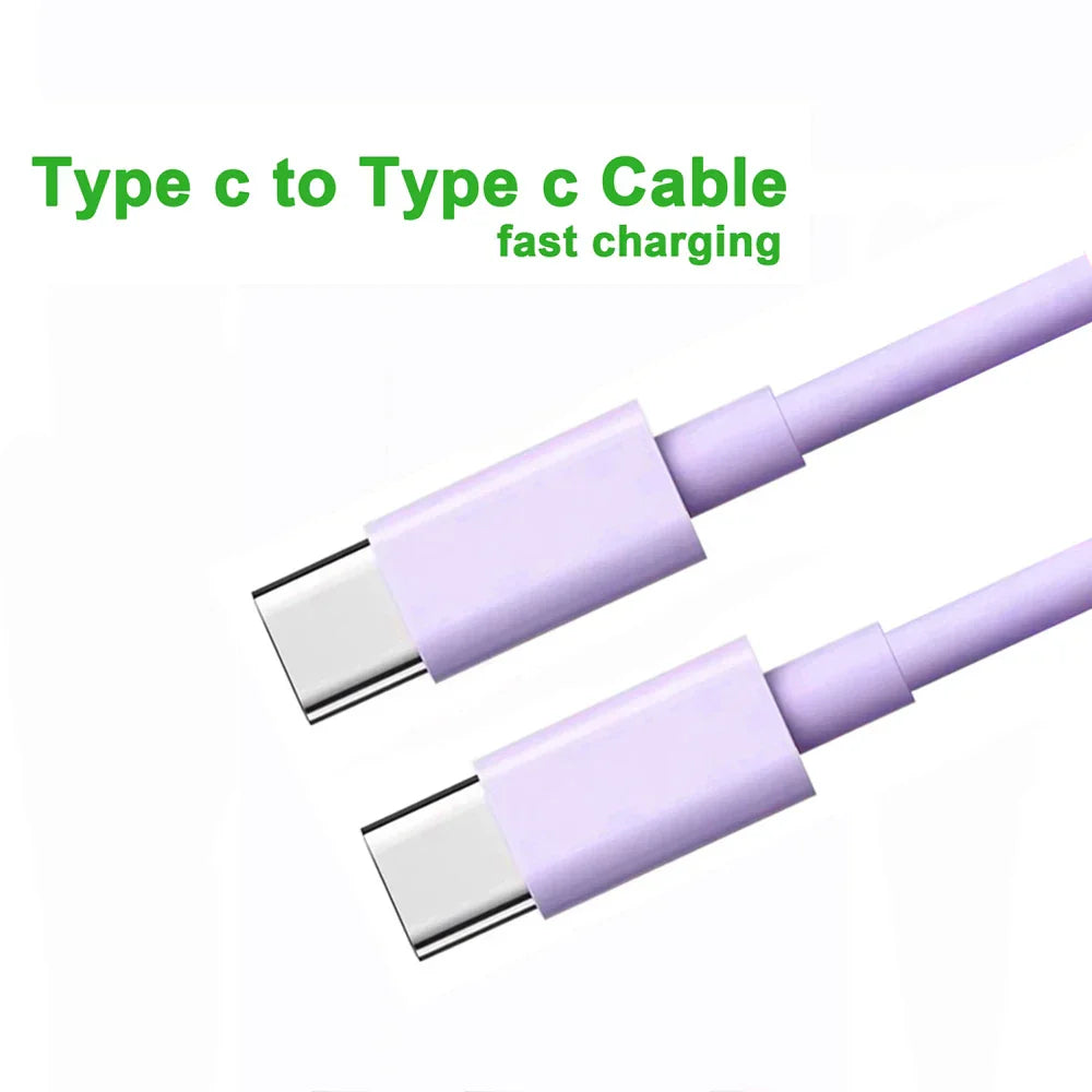Lavender-colored pd 60w usb c to usb c cable fast charge with sleek metallic connectors for 15pro huawei samsung devices