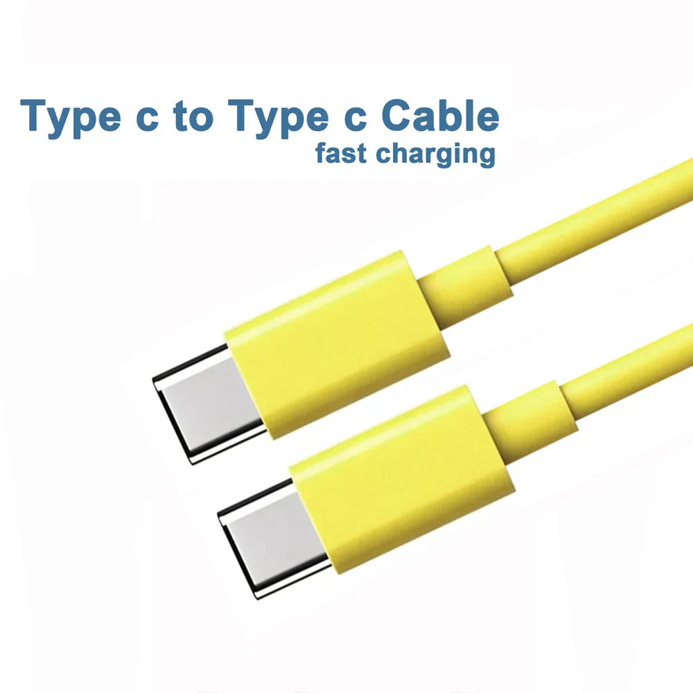 Bright yellow 60w usb c to type c cable fast charge with metallic connectors for 15pro huawei samsung devices