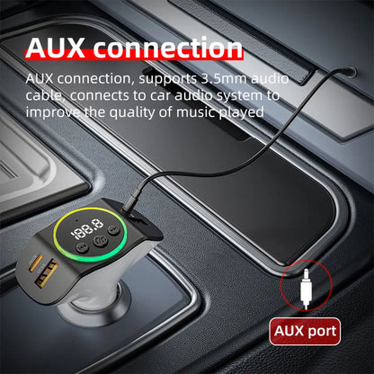 Black and gray pd30w qc3.0 bluetooth car mp3 player with circular display usb ports transmitter wireless handsfree car fast charger
