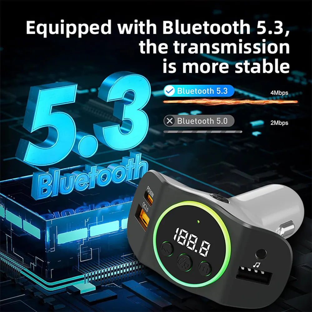 Black and silver pd30w qc3.0 car fast charger with circular display and multiple ports for car mp3 player use