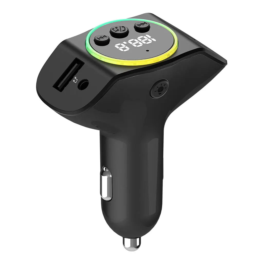 Black pd30w+qc3.0 car mp3 player with circular control panel and led display for transmitter wireless handsfree and car fast charger