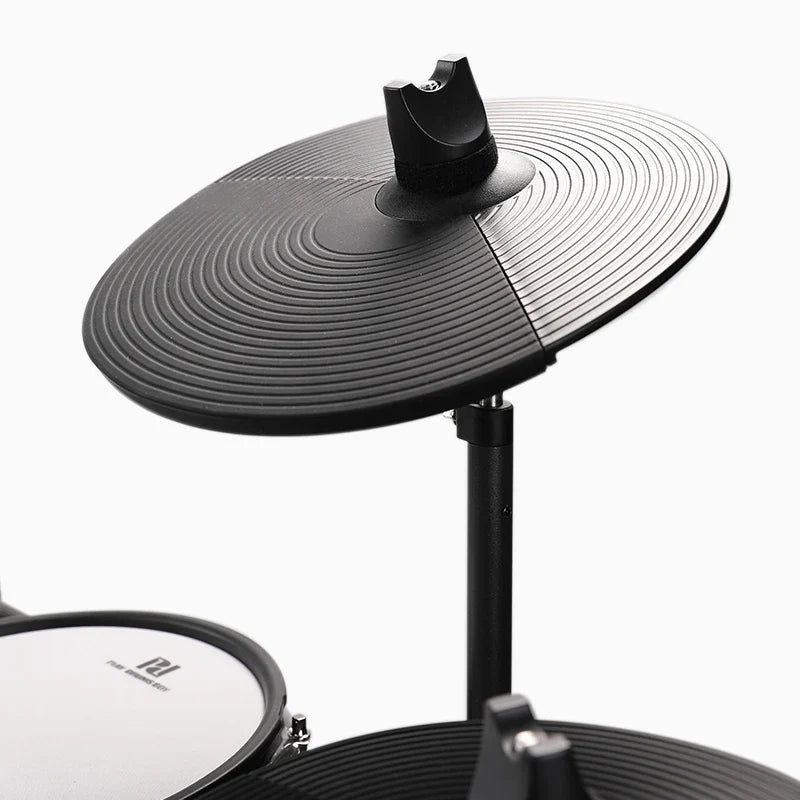 Black electronic drum cymbal with concentric ridged texture and central mounting bracket from pdx540 professional kit width 750px