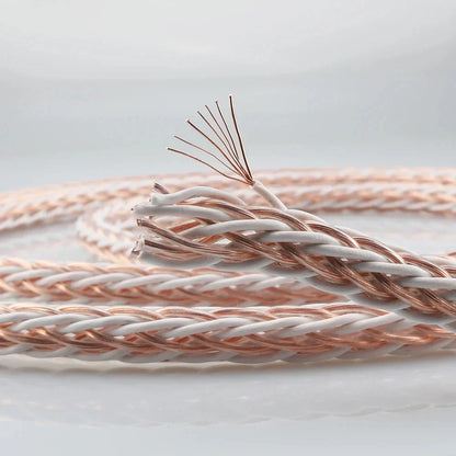 A coiled braided meter hifi 8tc 7n occ pure copper wire loudspeaker cable with white and rose gold strands