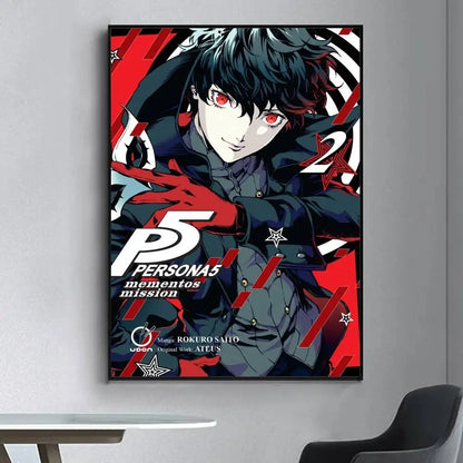 A vibrant red and black persona 5 hot video game poster with bold design for living room bar retro decoration