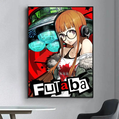 Vibrant red and black persona 5 anime poster featuring futaba konoe for living room retro wall decoration