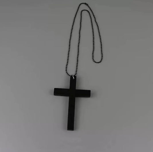Black drill cool personality punk y2k cross wood pendant on matching ball chain for women vintage spicy style