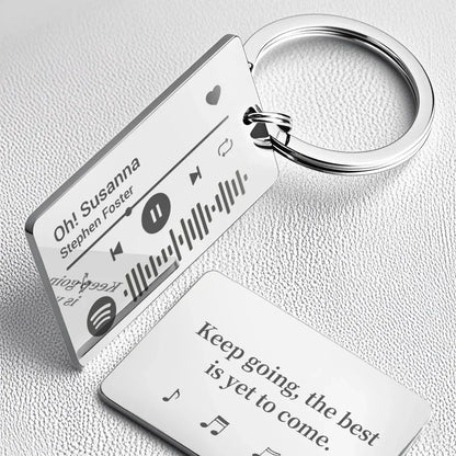 Silver rectangular personalized custom spotify code keychain with oh susanna song design and blessings stainless steel engraving