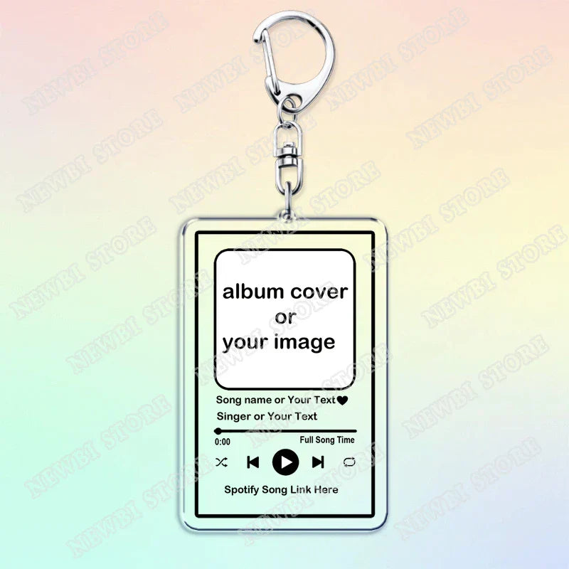 Silver rectangular music keychain custom with customizable spotify-style album cover for boyfriend girlfriend valentines gifts