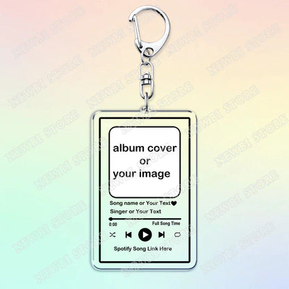 Silver rectangular music keychain custom with customizable spotify-style album cover for boyfriend girlfriend valentines gifts