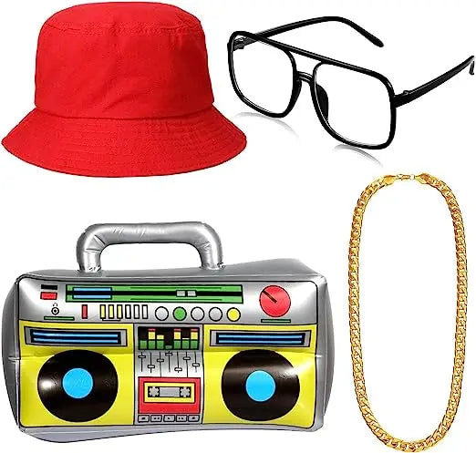 Red bucket hat from pesenar hip hop costume kit featuring 80s 90s rapper accessories in vibrant red fabric