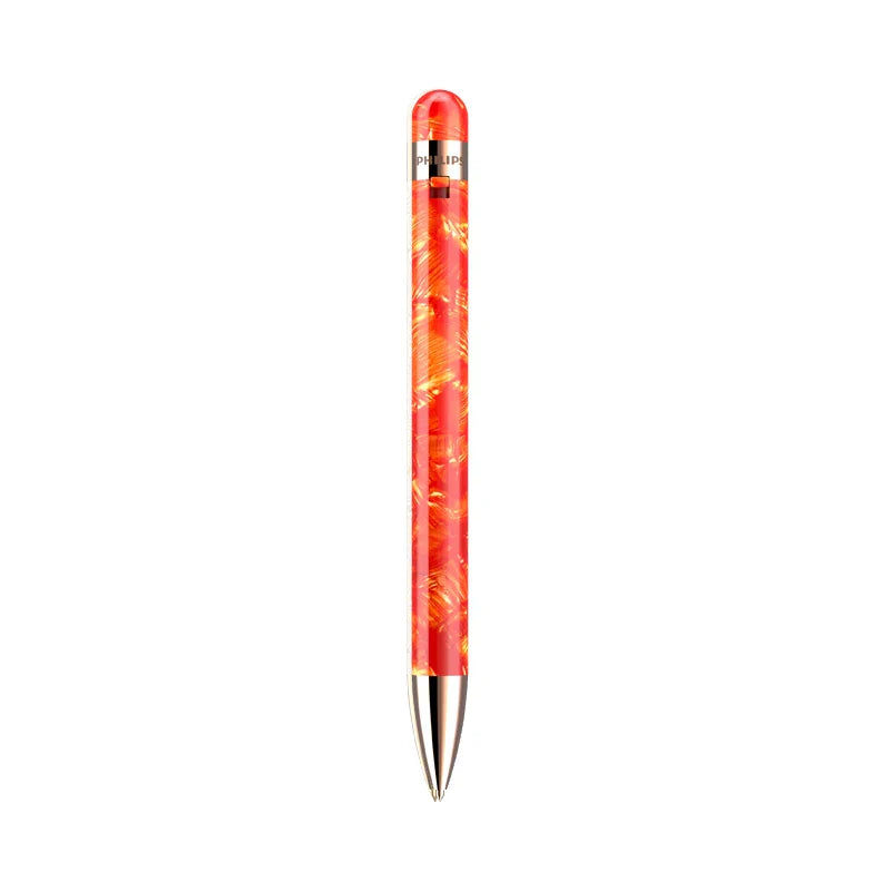 Vibrant red and orange marbled philips professional recording pen with sleek metallic tip featuring intelligent noise reduction vtr5900pro