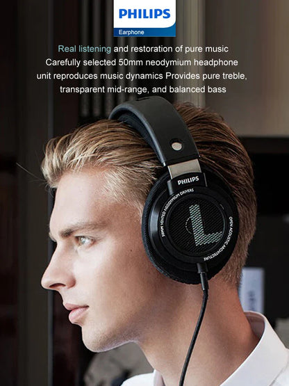 Black philips shp9500 wired over-ear headphones with 3.5mm 6.3mm interface for computer laptop and phone universal headset