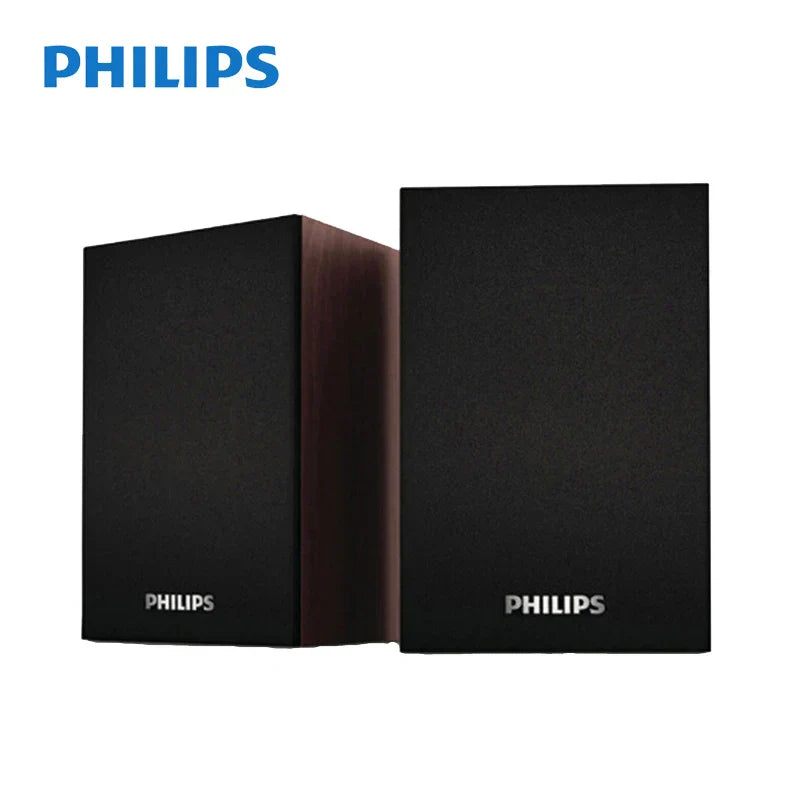 Black philips spa20 bluetooth bookshelf speakers with matte finish and wood-grain panels for outdoor loudspeaker music use
