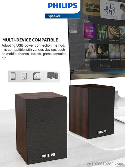 Dark wood-finish philips spa20 bluetooth bookshelf speaker with black grille for outdoor loudspeaker music and computer desktop mobile use