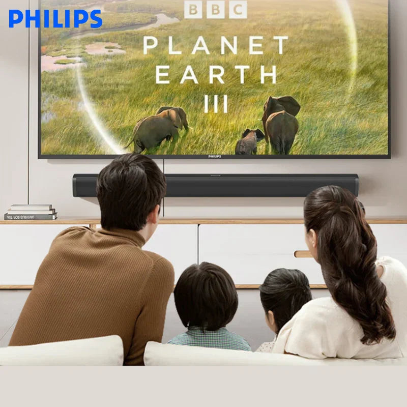 Black Philips tab4010 sound bar with sleek minimalist design featuring virtual surround for theater TV speakers