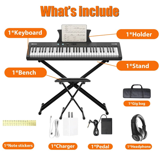 Black 61 key electric keyboard with sleek design designed for kids portable electric teaching and christmas gift use