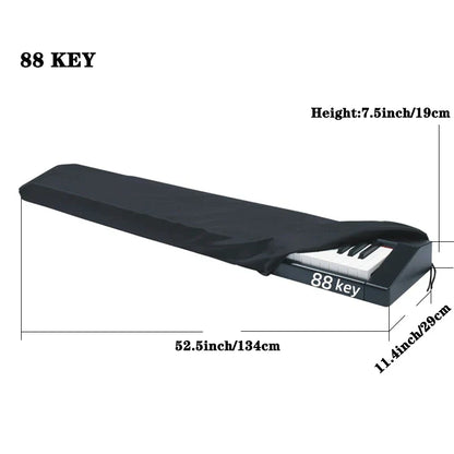 Black fabric piano keyboard cover for 88 keys with drawstring lock for digital electric pianos music keyboard protector