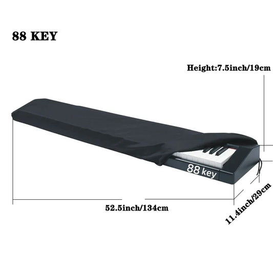 Black fabric piano keyboard cover for 88 keys with drawstring lock for digital electric pianos music keyboard protector