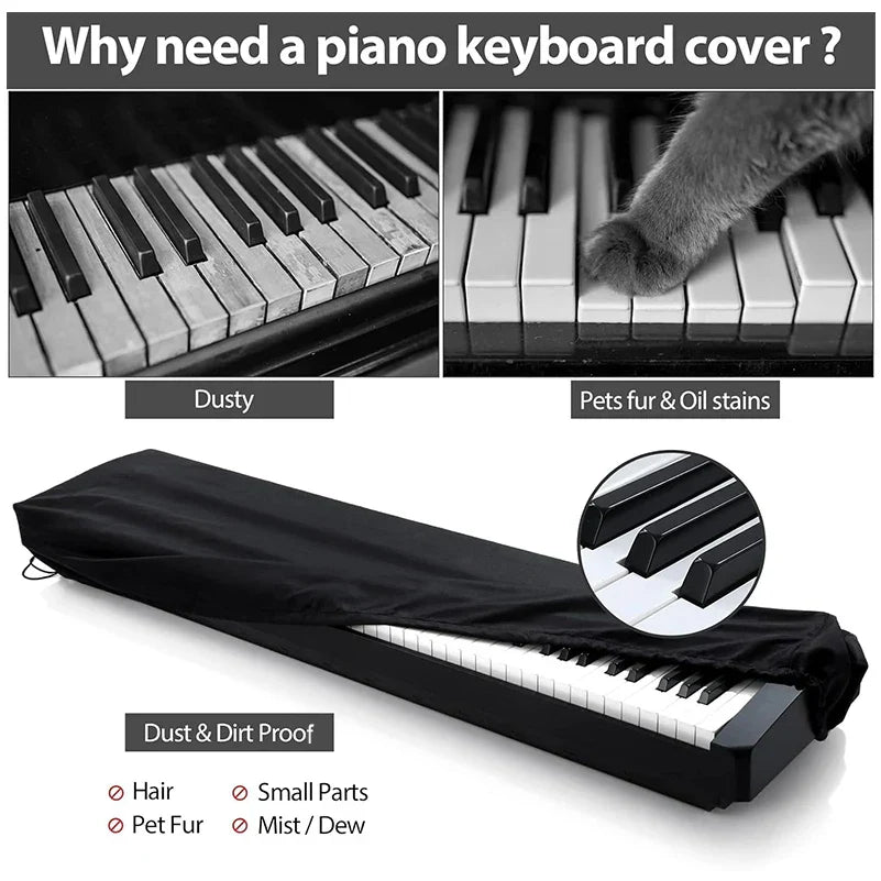 Black fabric piano keyboard cover for digital electric pianos with full drawstring lock music keyboard protector for 61 88 keys