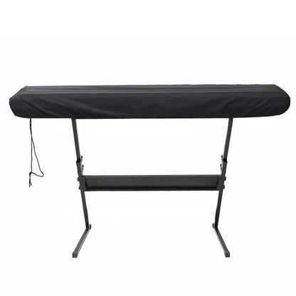 Black fabric piano keyboard cover with drawstring closure for digital electric pianos 61 and 88 keys protector