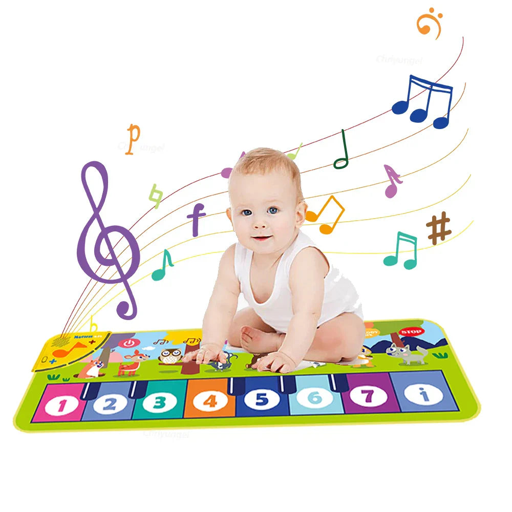 Colorful piano mat with numbered keys and cartoon animals for baby fitness play and keyboard dance mat use