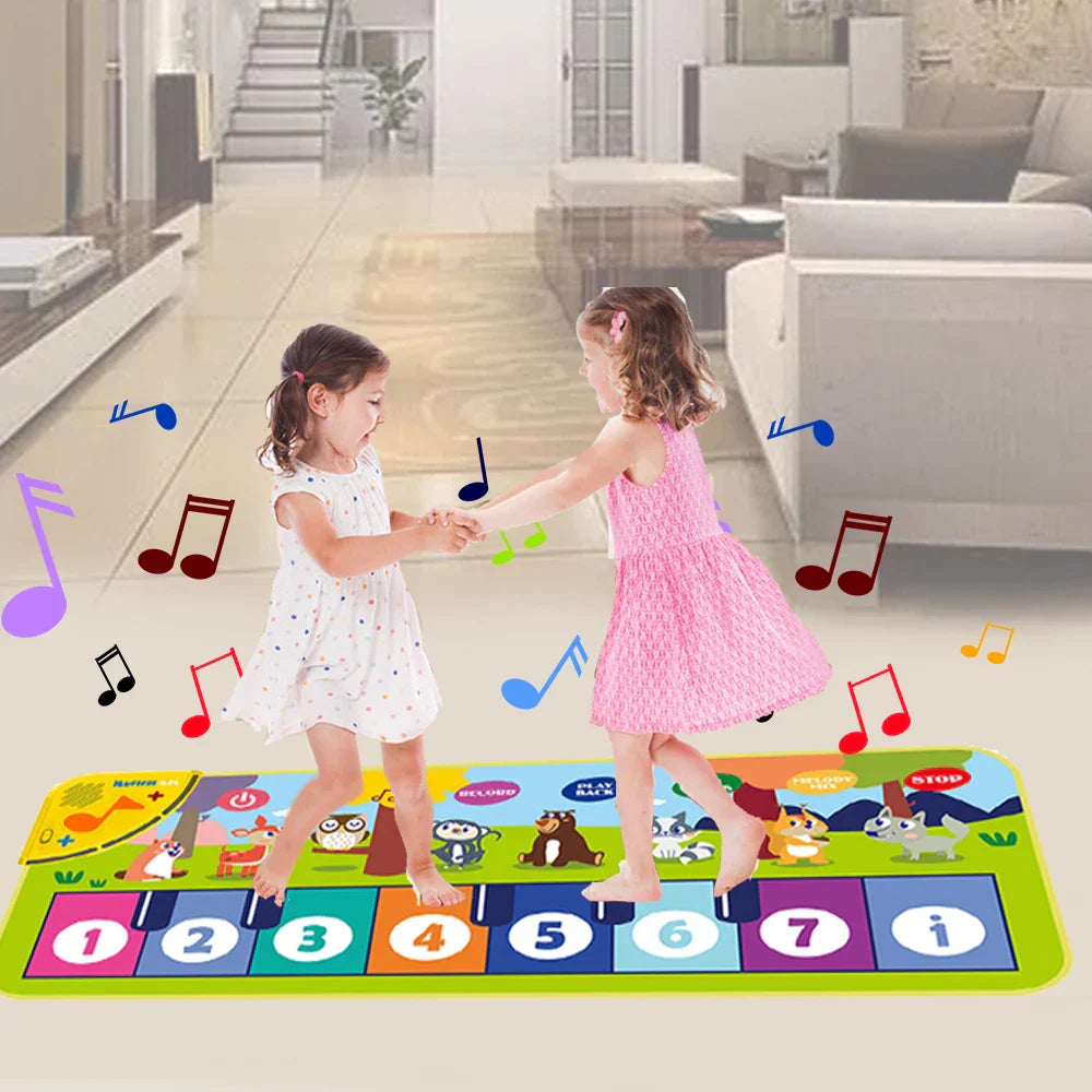 Colorful piano mat with numbered animal sections for baby fitness play and keyboard dance mat for kids and toddlers