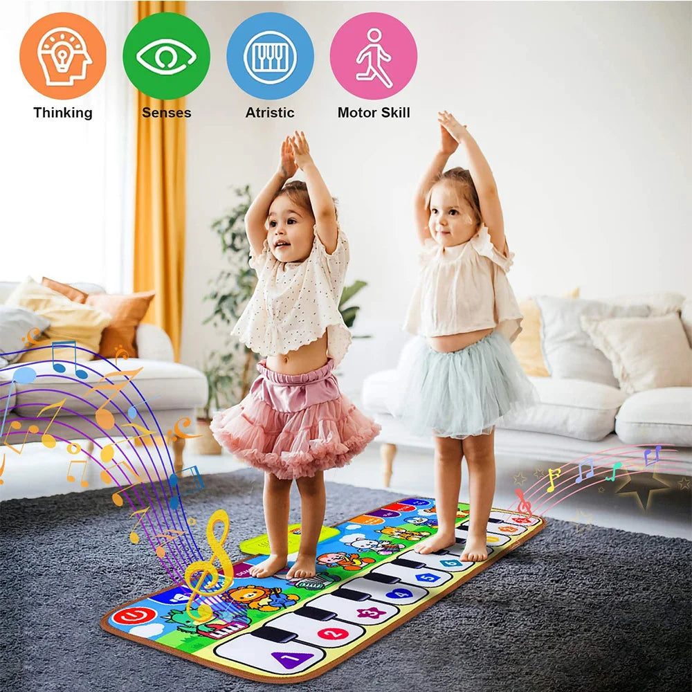 Colorful piano music fitness mat with animal keyboard cognitive design for early educational toy birthday gift