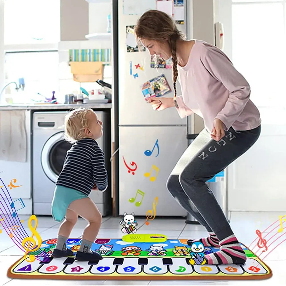Colorful piano music fitness mat with numbered keys and cartoon animal designs for early educational toy birthday gift