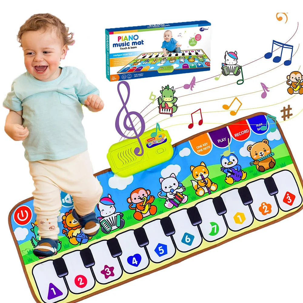 Colorful cartoon-themed piano music fitness mat with numbered keys for children animal keyboard cognitive educational toy birthday gift