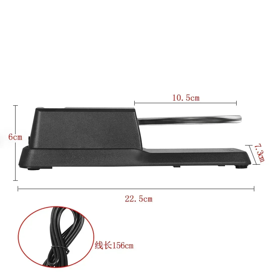 Black plastic sustain damper pedal with metallic lever for universal pedal keyboard musical instruments use