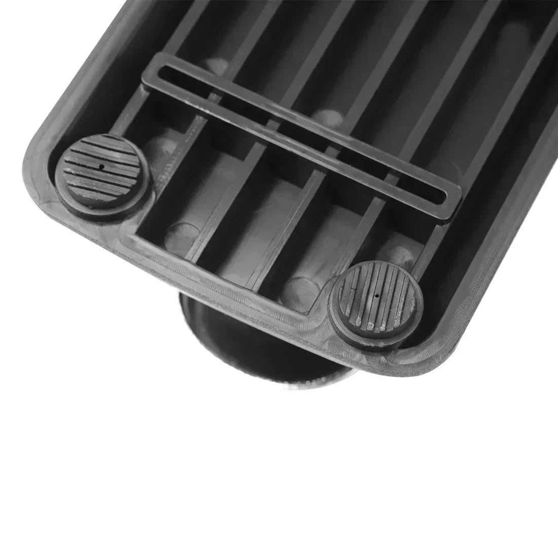 Black plastic sustain damper pedal keyboard universal tray with ribbed circular feet and central slot for electronic piano
