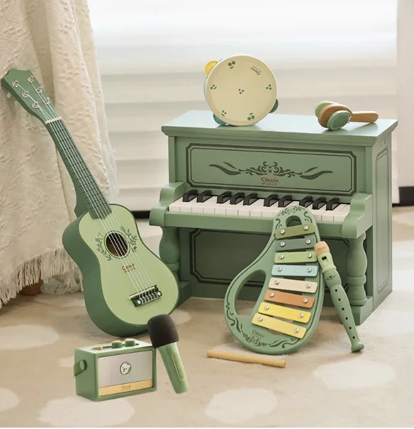 Mint green piano wooden boys and girls can play mechanical music with ornate keys from beat music store gift