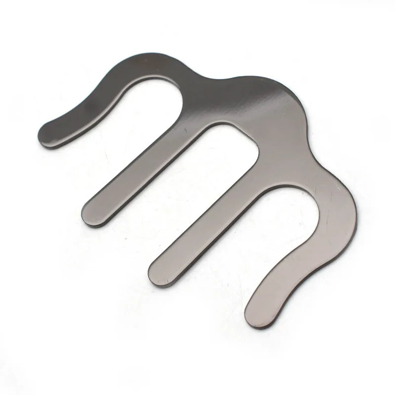 Silver-toned metal hair comb with three curved prongs and polished finish ideal as holder clip music for speech draft cooking