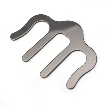 Silver-toned metal hair comb with three curved prongs and polished finish ideal as holder clip music for speech draft cooking