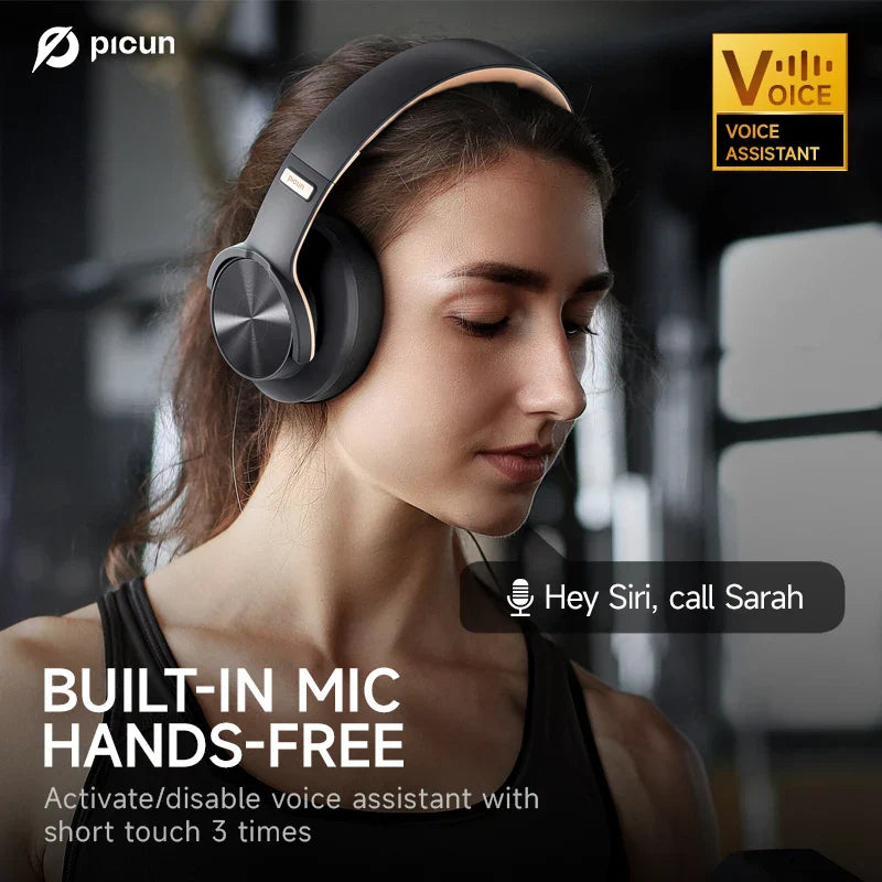 Black picun b8 bluetooth over ear wireless headphones with sleek metallic accent and bluetooth headphones 120h playtime