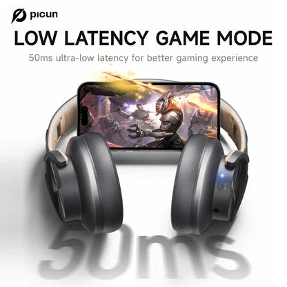 Black picun b8 bluetooth over-ear headphones with sleek matte finish and blue led indicator wireless bluetooth 3eq headset