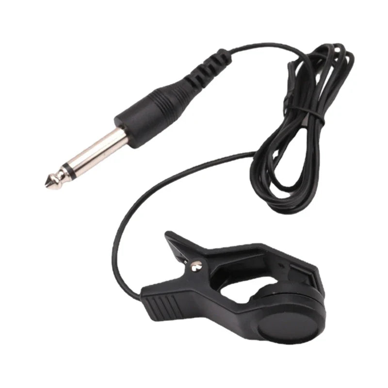 Black clip-on audio cable with 6.35mm male plug and textured grip for guitar pickup in piezo contact microphones package