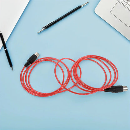 Red braided pin midi cable with black connectors and silver metallic ends for digital piano synthesizer music production audio