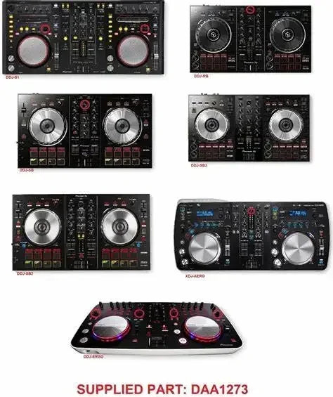 Black and silver Pioneer ddj400 sb flx4 dj controller with knob cap daa1273 setting on jog wheels and digital display