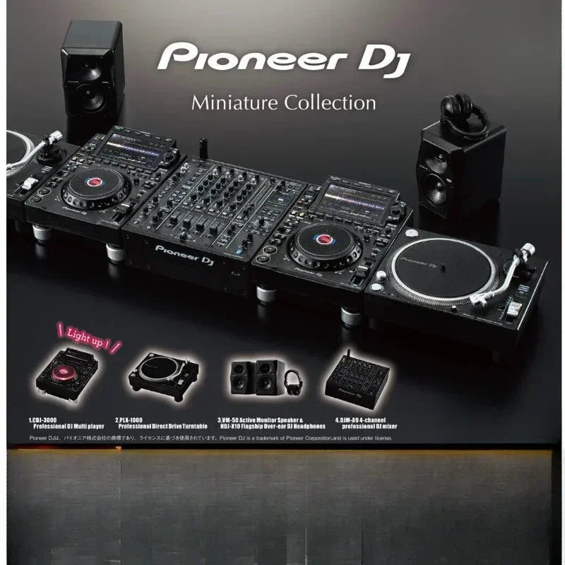 Black pioneer dj controller miniature model featuring multi-player turntable, active speakers, and player keychain