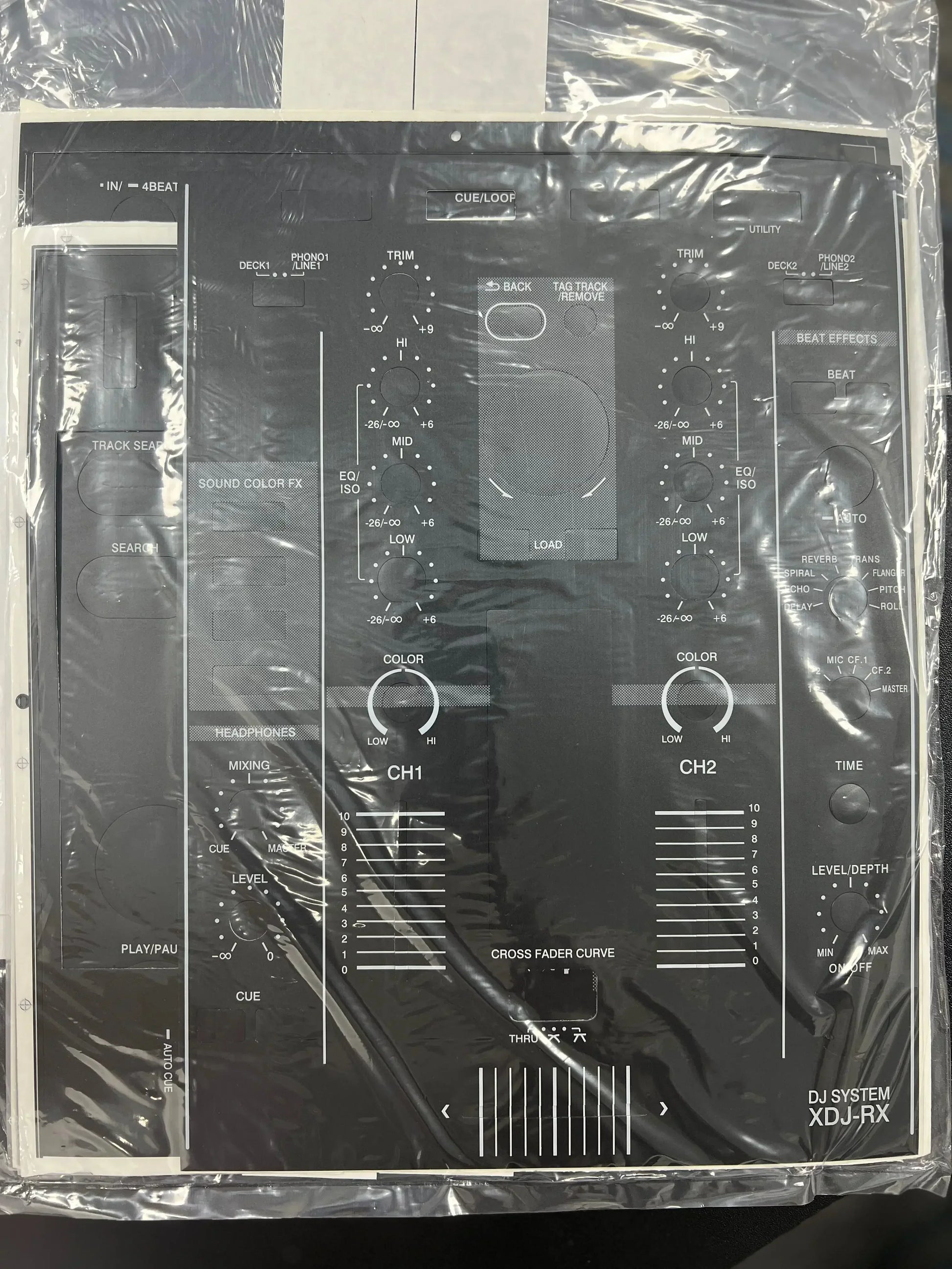 Black dj mixer control panel with white labeled knobs for pioneer dj film adhesive protective film xdj-rx type beat
