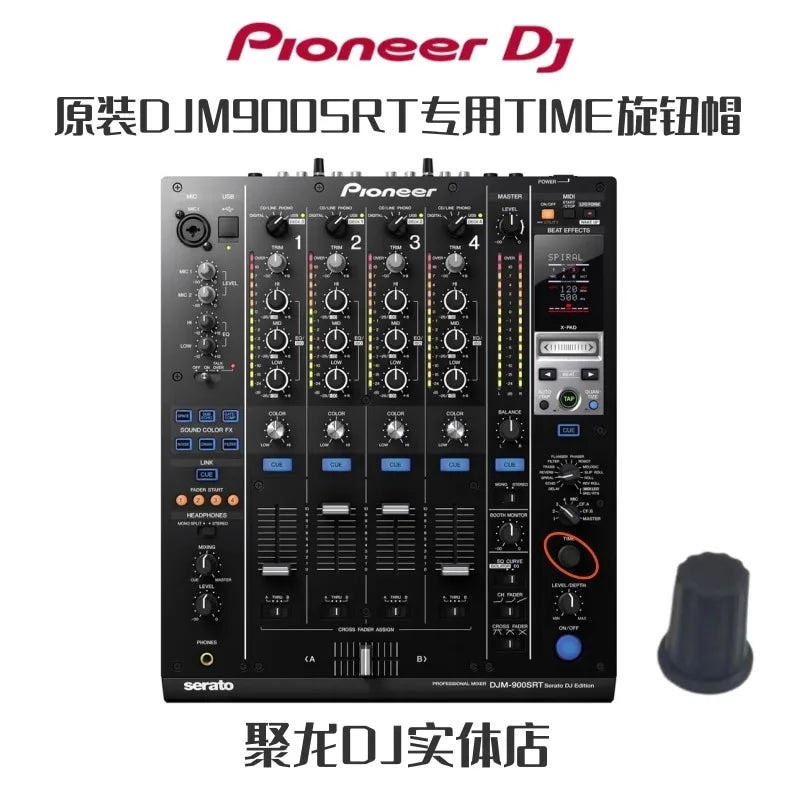 Black pioneer djm-900srt serato edition mixer with silver knobs and blue buttons for pioneer time cap xdjrx3 djma9 v10