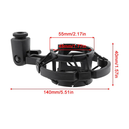 Black plastic shock mount with adjustable arm and circular cage studio clip spider for computer condenser mic