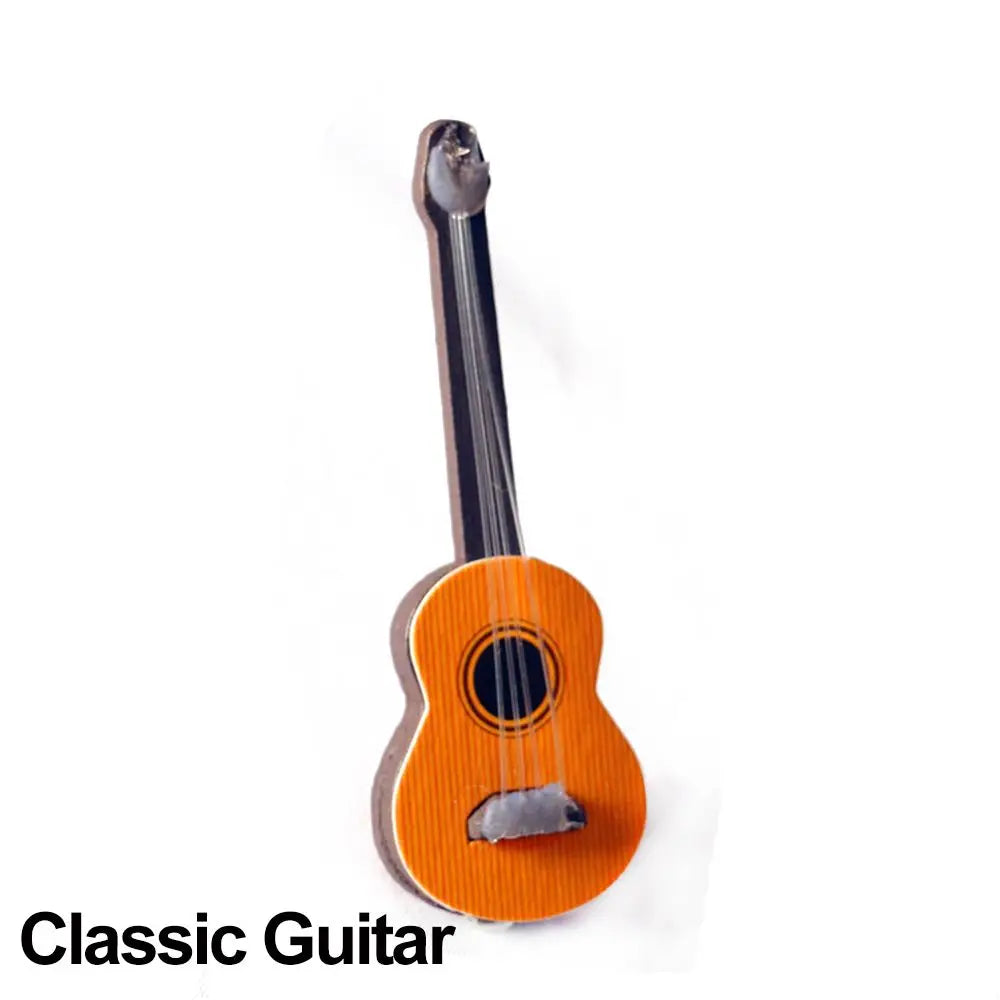 Orange wooden classic guitar-shaped pin with black strings and silver bridge for doll piano craft accessories